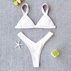Conjunto de biquíni feminino push-up sólido, maiô patchwork, maiô brasileiro - loja online