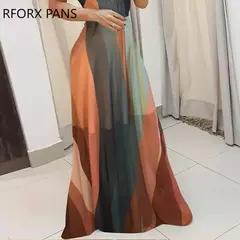 Vestido feminino com decote em v listrado Colorblock Spaghetti Strap Maxi, verão elegante