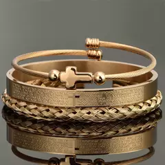 Conjunto de pulseiras cruzadas em aço inoxidável para homens, escultura em esc na internet