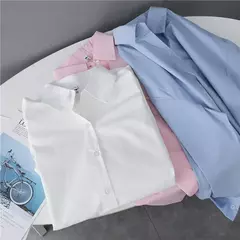 Camisa feminina de botões de manga comprida, blusas 100% algodão - loja online
