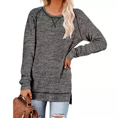 Camisa Feminina Casual de Manga Comprida Sólida Elegante Túnica - loja online