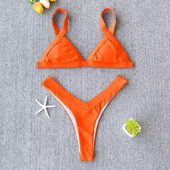 Conjunto de biquíni feminino push-up sólido, maiô patchwork, maiô brasileiro na internet