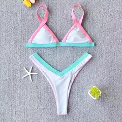 Conjunto de biquíni feminino push-up sólido, maiô patchwork, maiô brasileiro