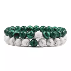 Conjunto de pulseira de pedra de lava natural preto e branco para casais, olho de tigre frisado