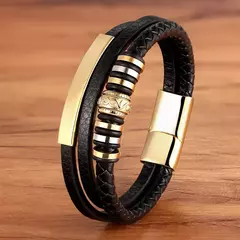 XQNI-Pulseira de couro multicamadas para homens, metal de aço inoxidável, aces - Smartshopstores Boutique