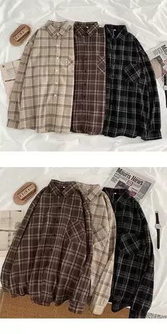 Camisa Xadrez Oversized Feminina, Moda Coreana - comprar online