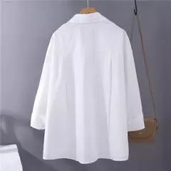 Imagem do Camisa feminina de botões de manga comprida, blusas 100% algodão