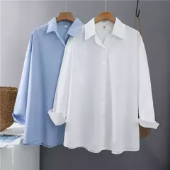 Camisa feminina de botões de manga comprida, blusas 100% algodão - comprar online