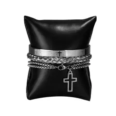 Pulseira de aço inoxidável, jóia esculpida de luxo, puro charme, conjunto de três peças - Smartshopstores Boutique