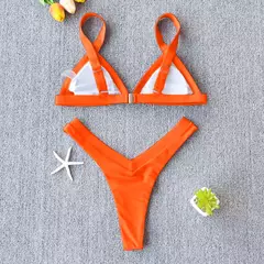 Conjunto de biquíni feminino push-up sólido, maiô patchwork, maiô brasileiro - Smartshopstores Boutique