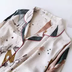 Imagem do Primavera/verão novo 100% viscose pijama de calça e blusa manga comprida