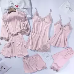 Renda Patchwork Pijamas Camisola, Kimono Roupão Vestido, Cetim Lady Nighty e Ro - Smartshopstores Boutique