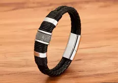 Xqni tecido corda de couro wrap estilo especial clássico de aço inoxidável pulseira de couro dos homens double-layer design diy personalização