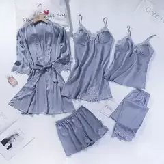 Renda Patchwork Pijamas Camisola, Kimono Roupão Vestido, Cetim Lady Nighty e Ro na internet