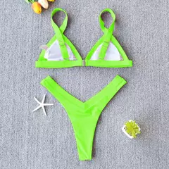 Imagem do Conjunto de biquíni feminino push-up sólido, maiô patchwork, maiô brasileiro