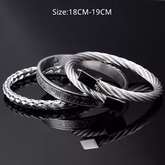 Luxo 3 pçs/set pulseira de aço inoxidável hip hop homens jóias número romano - Smartshopstores Boutique
