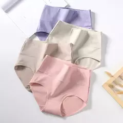 Calcinha de algodão de cintura alta 4pçs tamanho grande