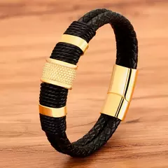 Xqni tecido corda de couro wrap estilo especial clássico de aço inoxidável pulseira de couro dos homens double-layer design diy personalização na internet