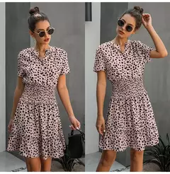 Vestido feminino de oncinha com babado, casual