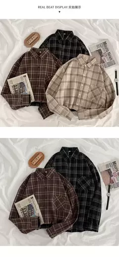 Camisa xadrez oversize para as mulheres, blusa de manga longa, moda coreana