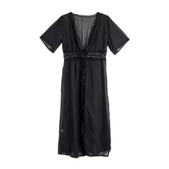 Saiada de praia sólido preto branco rendas beachwear - Smartshopstores Boutique