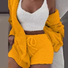 2 peças/3 peças conjunto de pijama feminino sexy fofo veludo plush robe - comprar online