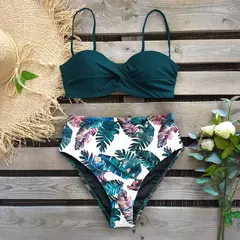 Biquíni feminino sexy com estampa de folhas, roupa de banho na internet