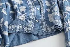 Cardigã feminino, bordado, jeans button - loja online