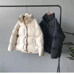 Jaqueta Feminina com gola alta, casaco curto, cor solida, moda inverno