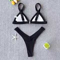 Conjunto de biquíni feminino push-up sólido, maiô patchwork, maiô brasileiro - Smartshopstores Boutique