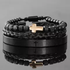 Conjunto de pulseiras cruzadas em aço inoxidável para homens, escultura em esc na internet
