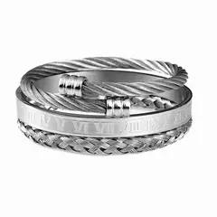 Luxo 3 pçs/set pulseira de aço inoxidável hip hop homens jóias número romano - loja online