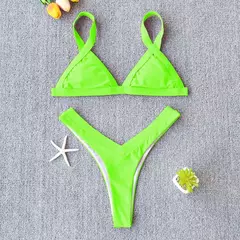 Conjunto de biquíni feminino push-up sólido, maiô patchwork, maiô brasileiro na internet