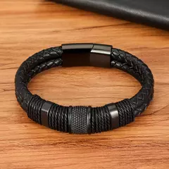 Xqni tecido corda de couro wrap estilo especial clássico de aço inoxidável pulseira de couro dos homens double-layer design diy personalização - comprar online