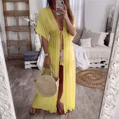 Saida de praia, cobertura longo cardigan renda