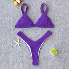 Conjunto de biquíni feminino push-up sólido, maiô patchwork, maiô brasileiro - loja online