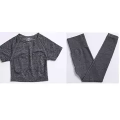 Conjunto sem costura feminino para ioga, roupa esportiva com manga longa