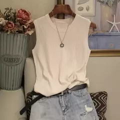 Blusa feminina de malha com decote em O, camisa sem mangas, roupas femininas, to - Smartshopstores Boutique