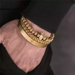 Luxo 3 pçs/set pulseira de aço inoxidável hip hop homens jóias número romano - Smartshopstores Boutique