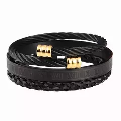 Imagem do Luxo 3 pçs/set pulseira de aço inoxidável hip hop homens jóias número romano