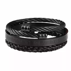 Luxo 3 pçs/set pulseira de aço inoxidável hip hop homens jóias número romano na internet