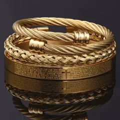 Conjunto de pulseiras cruzadas em aço inoxidável para homens, escultura em esc - Smartshopstores Boutique