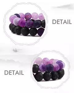 Conjunto de pulseira de pedra de lava natural preto e branco para casais, olho de tigre frisado na internet