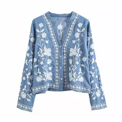 Cardigã feminino, bordado, jeans button na internet