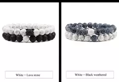 Conjunto de pulseira de pedra de lava natural preto e branco para casais, olho de tigre frisado - comprar online