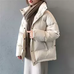 Jaqueta Feminina com gola alta, casaco curto, cor solida, moda inverno na internet
