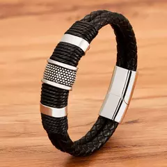 Xqni tecido corda de couro wrap estilo especial clássico de aço inoxidável pulseira de couro dos homens double-layer design diy personalização