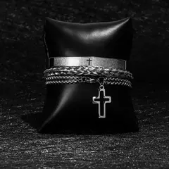 Pulseira de aço inoxidável, jóia esculpida de luxo, puro charme, conjunto de três peças - comprar online