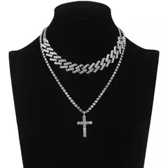 Colar de corrente de ligação cubana conjunto cruz pingente jóias para mulhere - Smartshopstores Boutique