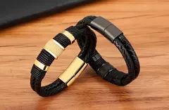 Xqni tecido corda de couro wrap estilo especial clássico de aço inoxidável pulseira de couro dos homens double-layer design diy personalização - loja online